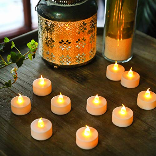 Realistic Bright Flameless LED Tea Light Candles, Bright, Flickering, Battery Powered Fake Candles, Unscented Tealights, Pack of 50