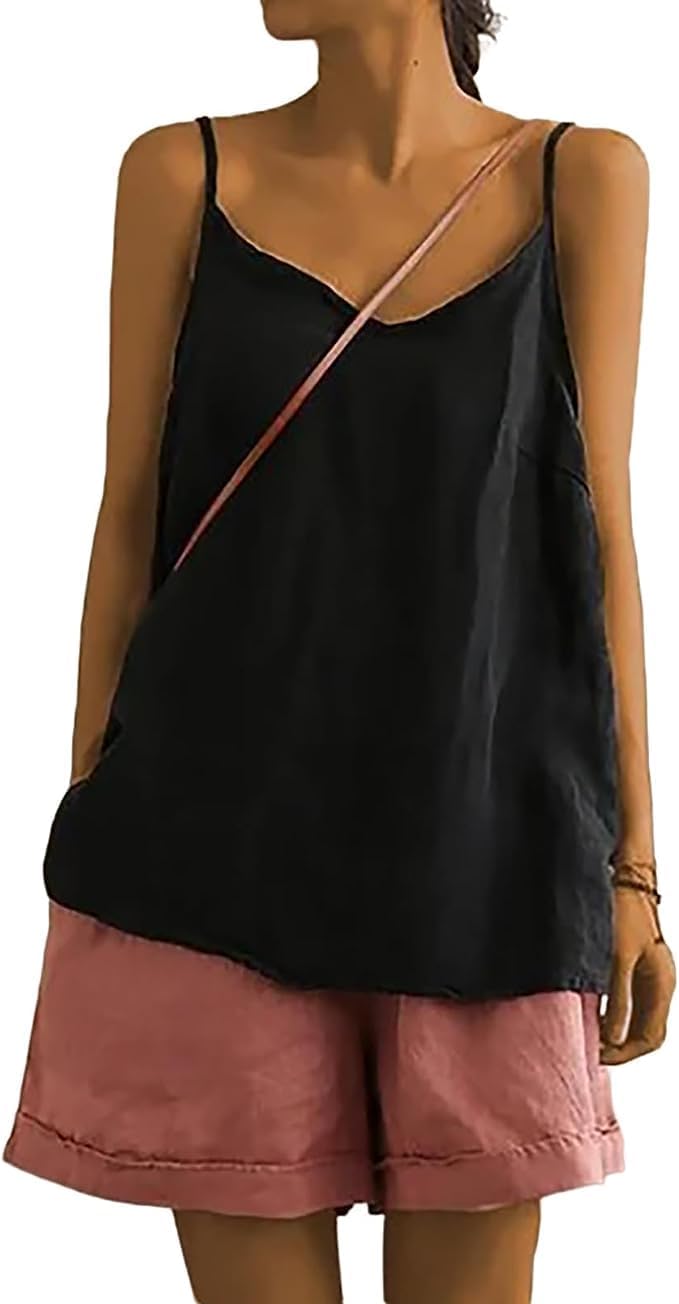 Chvity Womens Camisole Tank Tops Causal V-Neck Sleeveless Tops Summer Loose Fit Spaghetti Strap Cami Shirts