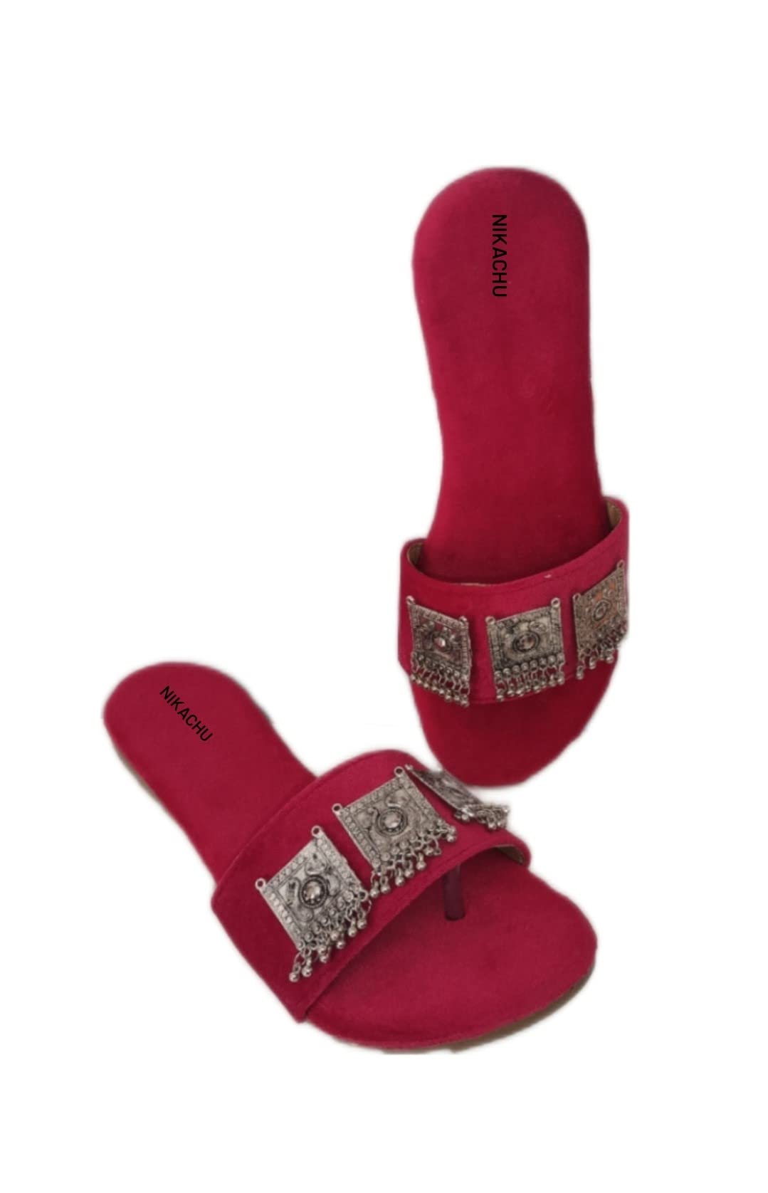 NIKACHU Women’s Jaipuri Trendy Flats Fashion Slipper with metal embellisments for Women or Girls (Dark Pink, numeric_4) (B0BSH539CD) Amazon Price History, Amazon Price Tracker