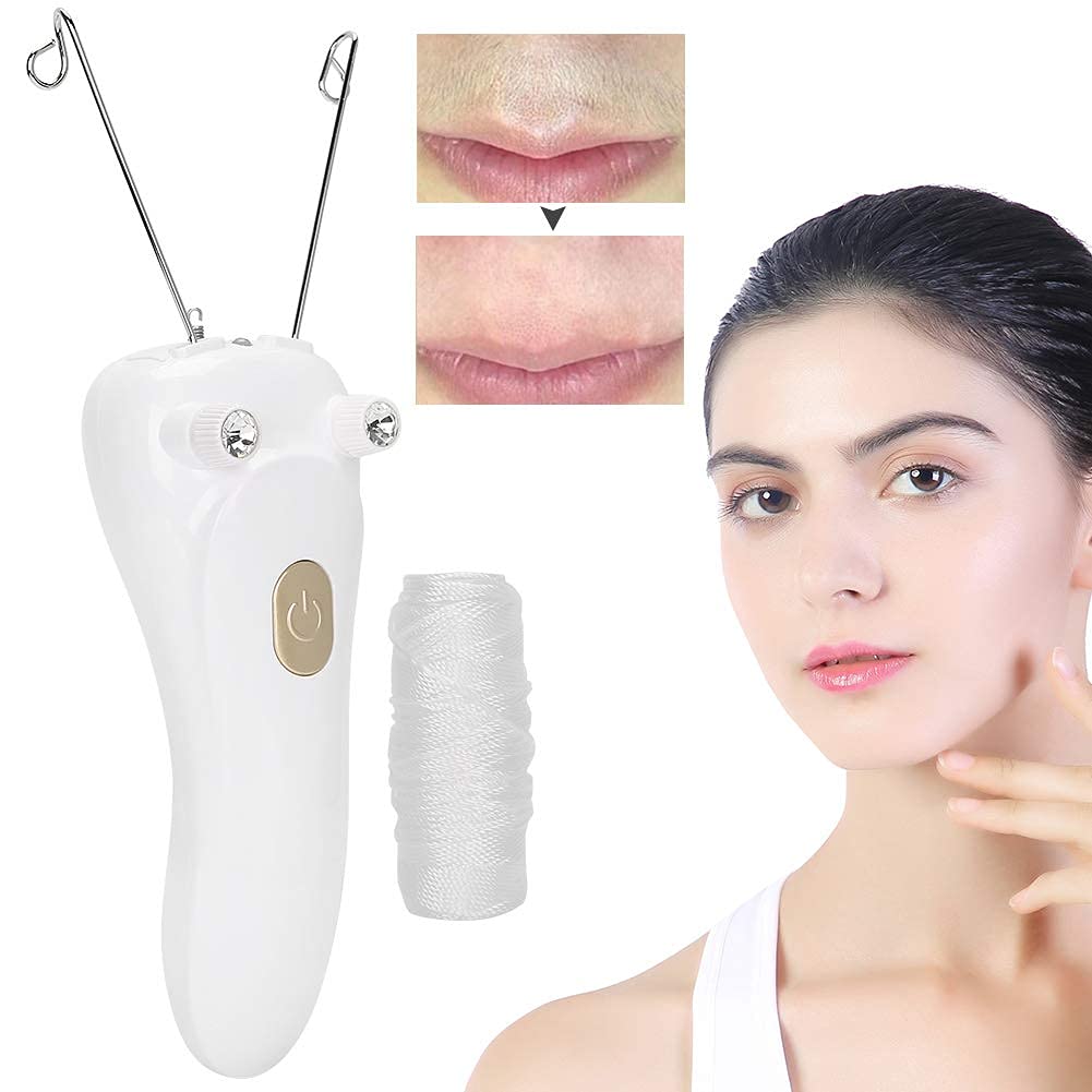FOTABPYTI 【𝐏𝐫𝐨𝐦𝐨𝐭𝐢𝐨𝐧 𝐝𝐞 𝐏â𝐪𝐮𝐞𝐬】 Épilateur de Filetage, épilateur électrique avec épilateur de Fil de Coton de Chargement USB pour Femmes (hôte + Fil de Coton + câble USB)(Or)