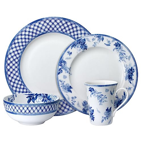 Mikasa Kiley Bone China Lightweight Chip Resistant 16 Piece Dinnerware Set, Service for 4,Blue and White by Mikasa - Image 2