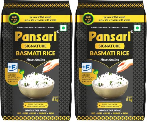 Image of Pansari Signature Basmati rice, Great Taste and Mesmerizing Aroma | Extra Long Grain, Naturally Aged(2-Years) with Fortified | Basmati Rice, Biryani Rice, Pulao Rice - 5Kg (Pack of 2)