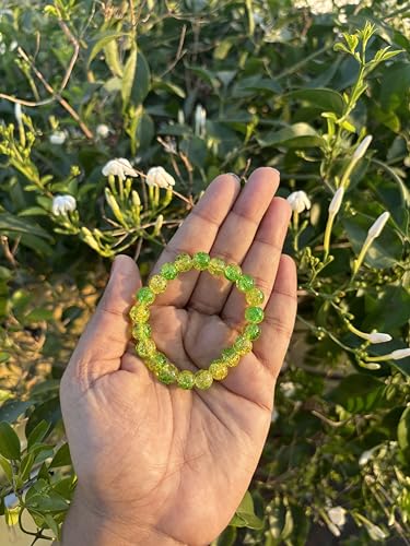 Lime Yellow Glass Bead with Crackled Crystal Bracelet Combo of 2