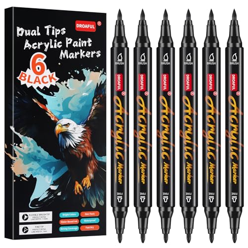 Droaful 6 Schwarz Acrylstifte für Steine Wasserfest,...