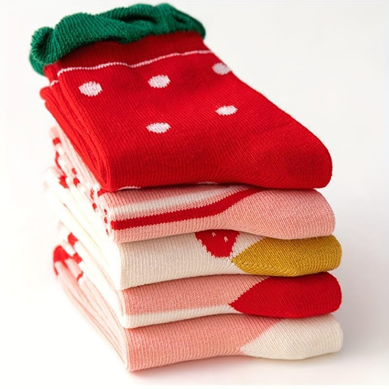 SoxLife Kids Cotton Socks, Pack of 5, Cartoon Designs, Ages 6-8 Years, Unisex (IN, Age, 6 Years, 8 Years, Milk Strawberry) - Image 6 thumbnail