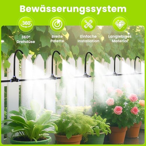 YONHESHI Bewässerungssystem- 360° Rundum-Bewässerung - Wassersparend,für Garten, Gewächshaus,balkon garten, Hochbeet & Blumenkübel (Schlauch 4.8M)