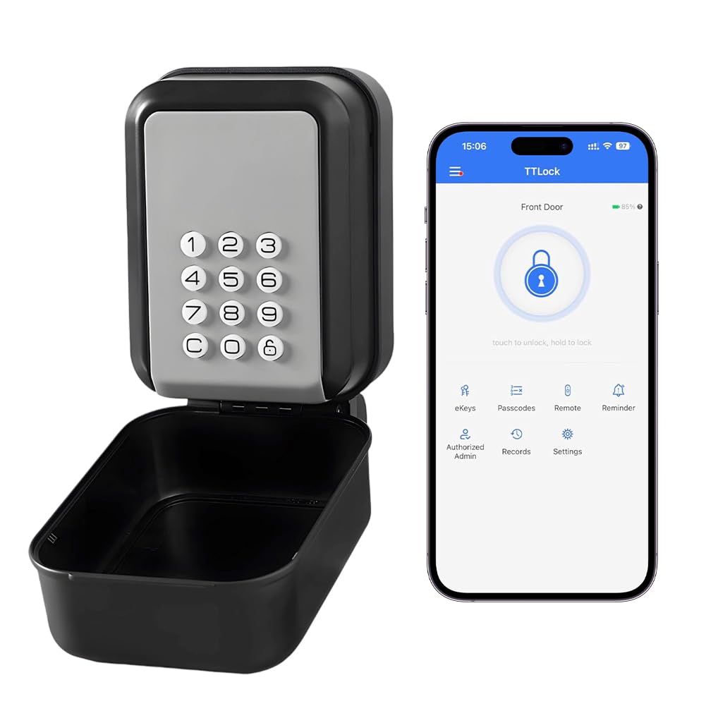 Boite a Clefs Securisee Exterieur avec Code Numérique Extérieur - Boite a Clef Bluetooth avec Code pour L'extérieur - Smart Lock - Code PIN à 12 Chiffres - Étanche et Montage Mural