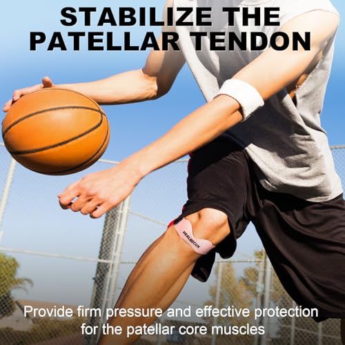 Image of Silicone Patellar Tendon Support Strap, Adjustable Non-Slip Patella Band Stabilizer Knee Brace for Jumpers Knee, Tendonitis, Basketball, Volleyball, Squats, Pink 1 Pack