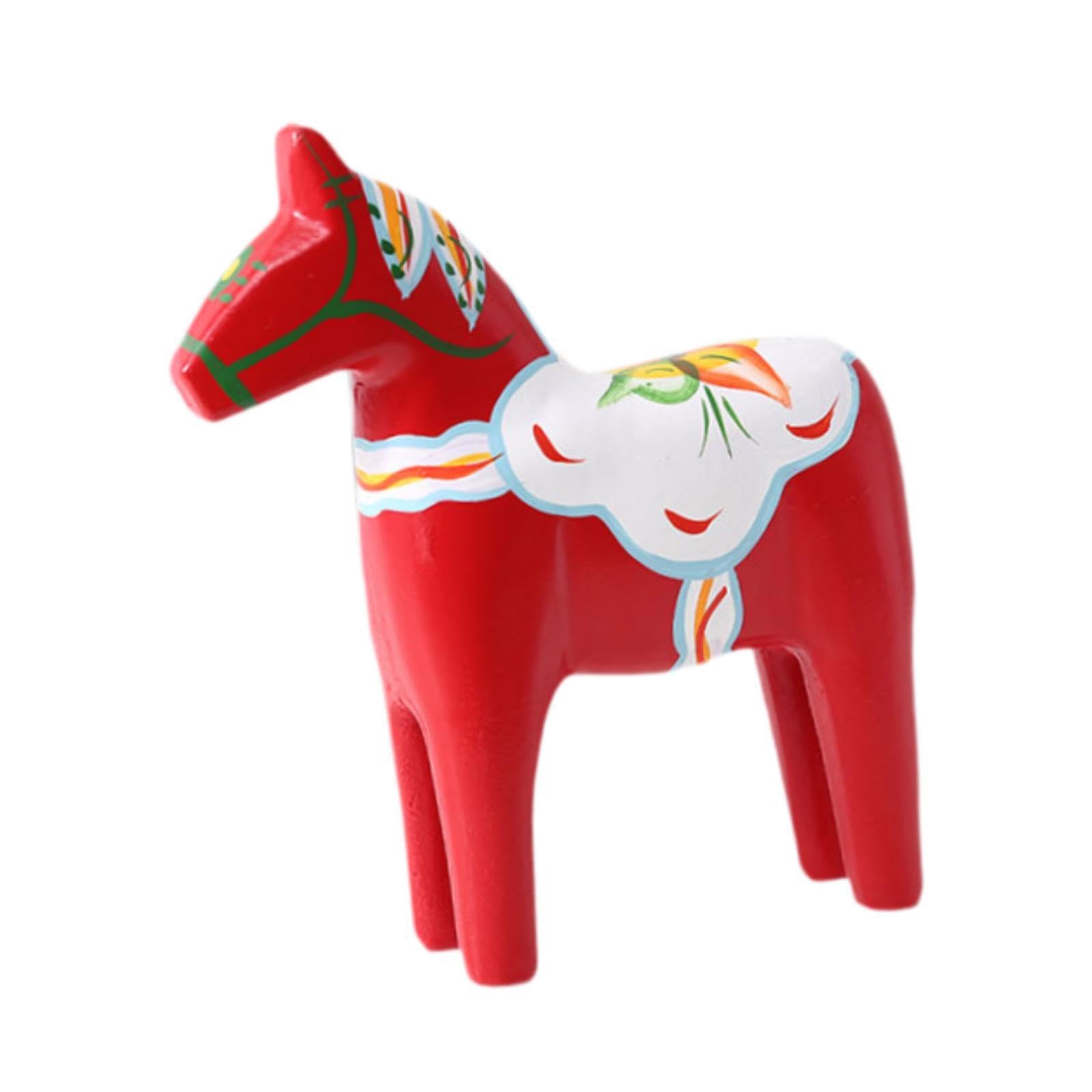 QIXCXAZ Souvenir Memento Christmas Decoration Desktop Figurine Wooden Swedish Dala Horse Hand Painted Collectible Art Unique Nordic Home Decor Statue, red, 16x4.5x16cm