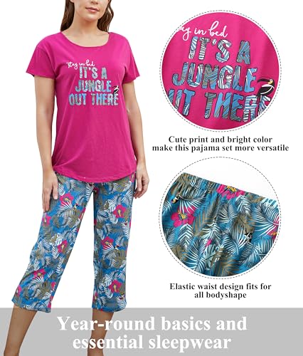 Image of PNAEONG Women Pajama Set Sleepwear Tops with Capri Pants Casual and Fun Prints Pajama Sets