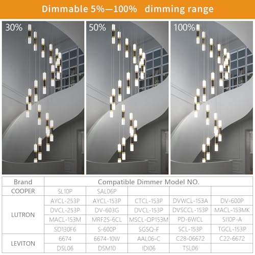 Image of 18-Light Modern Kitchen Island Black Gold Ceiling Pendant Light Dimmable LED 108W Staircase Large Chandelier Lobby Living Room Bedroom Foyer High Ceiling Chandelier
