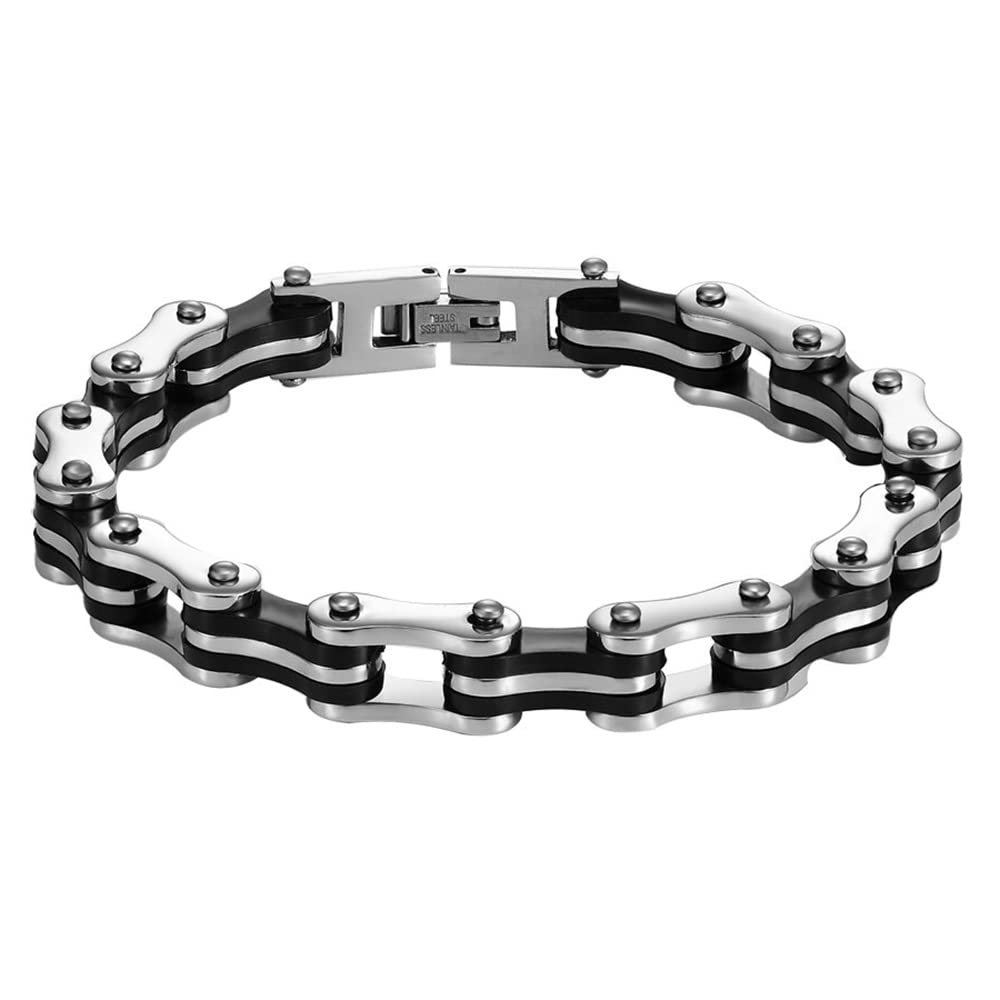 ZENSEMen's Biker Curb Bracelet Stainless Steel Silver Black Chain Motorcycle Bike ZB0349
