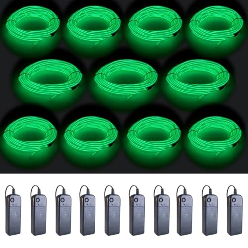 Image of MaxLax EL Wire Green 10-Pack, 16.4ft /5m Neon Light Wire with Noise Reduction and Battery Pack