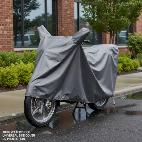 Image of Sulfar 100% Waterproof Universal Bike Cover UV Protection & Dustproof Bike Body Cover for Two Wheeler Bike Scooter Scooty Activa (Grey)