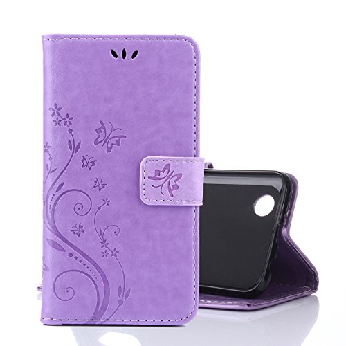 Alfort Funda LG K4 2017, Cáscara LG K4 2017, 2 en 1 Carcasa PU + 1 raíz horca Cierre Magnético con una Función de Soporte y la Cartera Suave Mariposa y Flor (Púrpura)