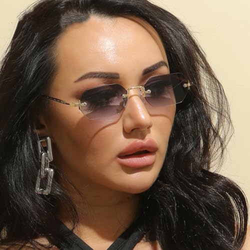 Sunglasses Uv400 Protection | Small Rimless Grey Gradient | Women Men for Outdoor Sports & Driving2