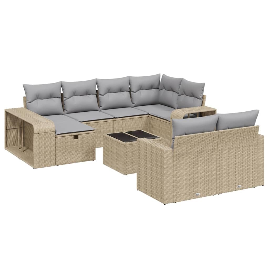 Juego de sofá modular de ratán sintético para jardín con espacio de almacenamiento y fundas de almohada extraíbles, 11 piezas, color negro