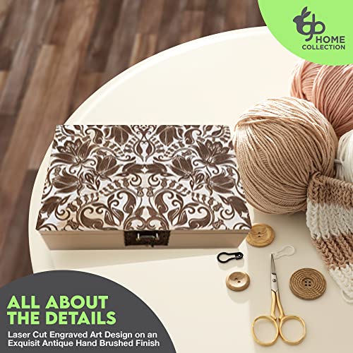 Wooden Box, Decorative Storage Box With Hinged Lid, 6"X9" Rectangular Engraved Art Keepsake And Trinkets Box , Large Jewelry Organizer, Rustic Antique Wood #TOP4