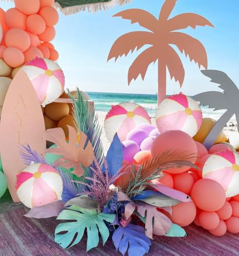 Image of Beach Ball Balloons Pink 12 Pcs 18 Inch Mylar Beach Balloon Summer Swimming Hawaiian Luau Hawaii Beachs Pool Theme Birthday Party Decor Supplies