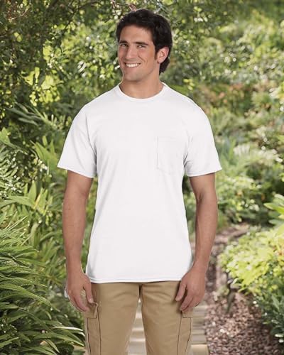 Gildan DryBlend 50 Cotton/50 DryBlend Poly Pocket T-Shirt, White, XL (Pack of 12)2