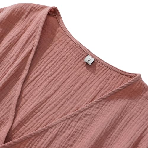 Image of Amazhiyu Women's Cotton Gauze Short Sleeve Wrap Mini Dress