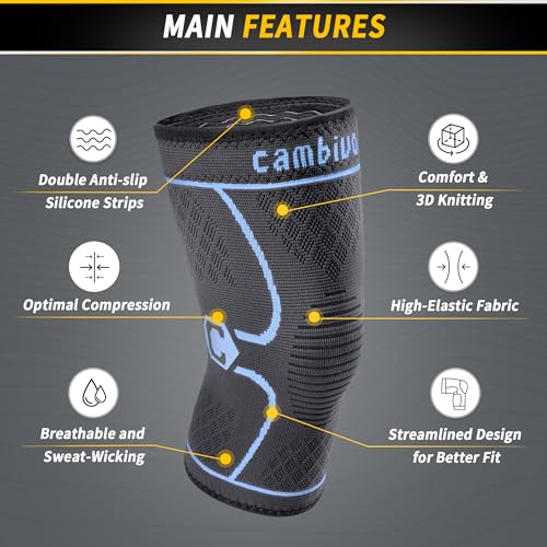 Image of CAMBIVO 2 Pack Knee Brace, Knee Compression Sleeve for Men and Women, Knee Support for Running, Workout, Gym, Hiking, Sports (Blue,Medium)