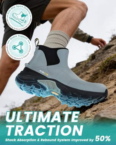 Kalkal Men's Rubber Boots Waterproof Ankle Rain Fishing Boots with Shock Absorption Sports Sole, Comfort Outdoor Mud Boots for Casual Yard Work (Misty Blue, Size9) — view 3