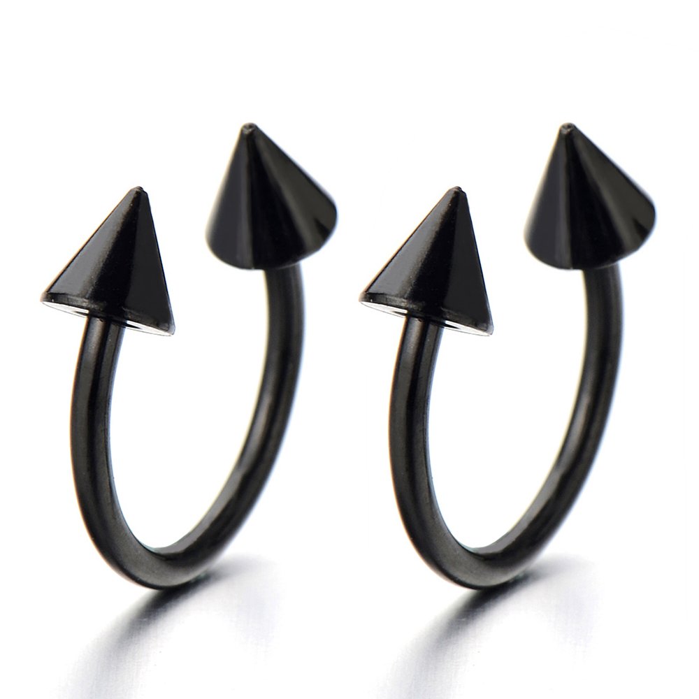 COOLSTEELANDBEYOND 2 Orecchini A Cerchio Uomo Donna – Acciaio Inossidabile Nero – Lucidati A Specchio 12.8 Mm - 5