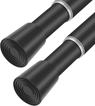 Black Adjustable Shower Curtain Rod 28-64 Inches 2 pc, 7/8" Diameter Anti-slip Heavy Duty Tension Spring Curtain Rod No Drill for Windows Bathroom Kitchen Closet Doorway