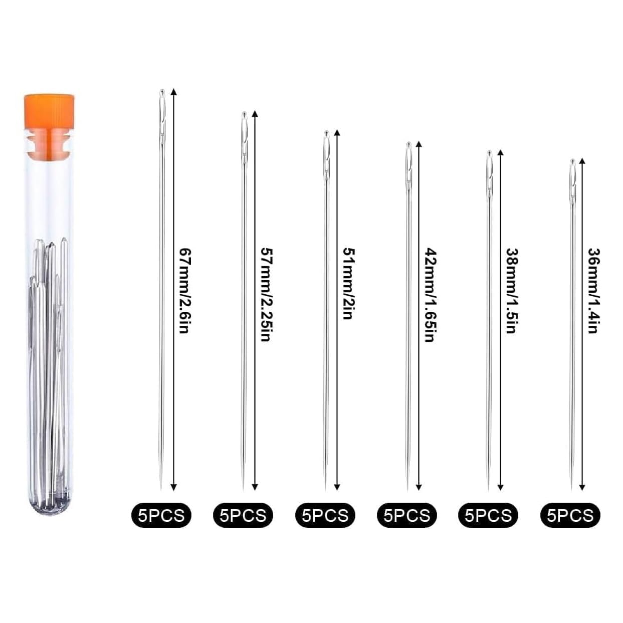 Wickston Self Threading Hand Sewing Needles Set – Quick Thread Needles for Clothes Repair, Embroidery, Stitching, Leather Craft, 30 Pcs, 6 Sizes, Easy Thread Side Slot (30 Pcs Self-Threading Needles)