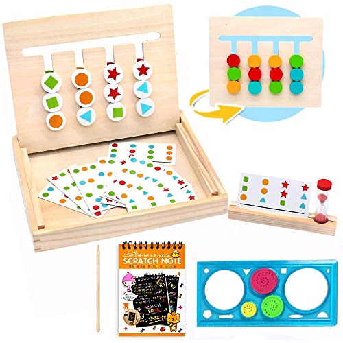 Harxin Juguetes Montessori Tablero Juego de Madera Puzzles Infantiles con Tarjetas de Patrón y Disco de Color Juguete De Rompecabezas Madera para Niños 3 4 5 Años (Madera Puzzle Juego)