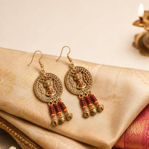 Image of Handcrafted Tribal & Dhokra Art Earrings for Women - Wooden, Nature-Inspired Statement Drop & Traditional Ethnic Designs