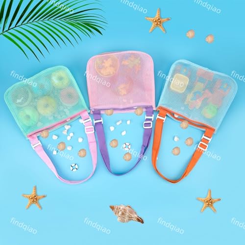 Beach bag, 3-piece beach bag, adjustable shoulder strap shell collection bag, reusable mesh beach bag, towel handbag for collecting shells, party picnic shell bag, swimming supplies for boys and girls by findqiao - Used condition - Image 4