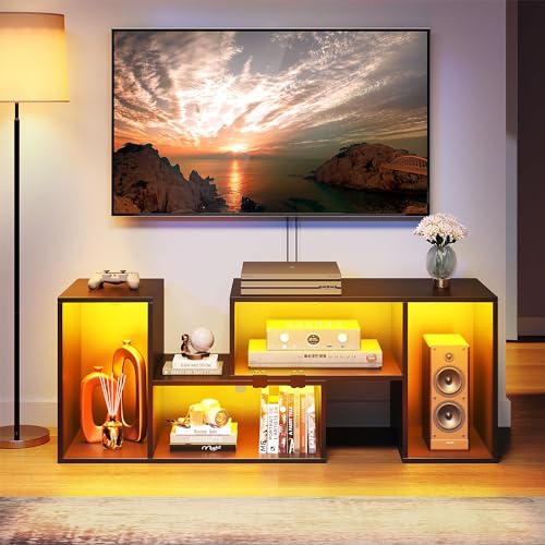 YITAHOME 42" Deformable TV Stand w/LED Strip, Modern Entertainment Center for 70/65/60/55/50/45 inch TVs, Gaming TV Consoles 2 Pieces Media Console Cabinet for Living Room, Black Black 42" T