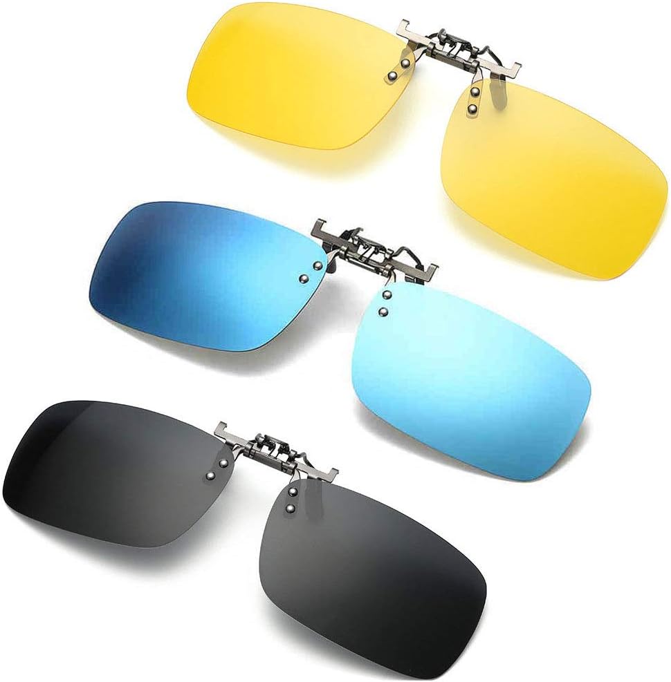 3 PACK, Clip on Flip up Polarized Lens For Prescription Glasses, UV Protection Sunglasses Over RX Eyeglasses