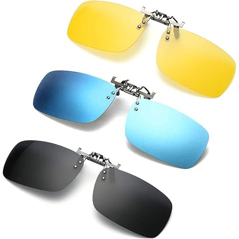 Newon 3 PACK, Clip on Flip up Polarized Lens For Prescription Glasses, UV Protection Sunglasses Over RX Eyeglasses