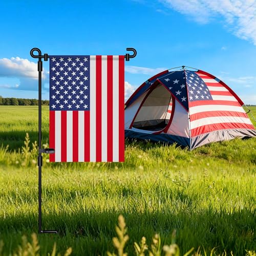 Image of HOOSUN Garden Flag Stand, Premium Garden Flag Pole Holder Metal Powder-Coated Weather-Proof Paint with one Tiger Clip and Two Spring Stoppers Without Flag 3 Pack