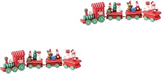 Toyvian 2 Peças Decoração De Trem De Natal Brinquedo De Trem De Madeira Mini Brinquedo Infantil Playset Enfeites De Natal Mini Decoração De Trem De Natal Trem De Madeira De Quatro Seções
