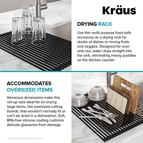 Kraus Multipurpose Over-Sink Roll-Up Dish Drying Rack, Colander And Trivet In Black, Krm-10Black #TOP6