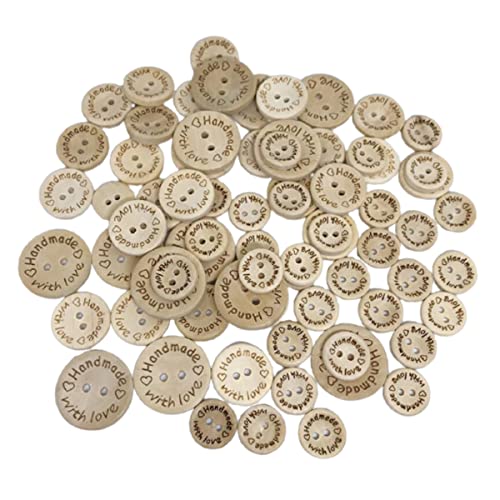 Wepetyo 300 Stück handgefertigte Holzknöpfe, Holzknöpfe mit Liebe zum Nähen, Kleidungszubehör, DIY-Bastelprojekte, Dekorationen (20 mm, 15 mm, 25 mm) Cover