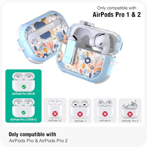 Image of Wenew Case for AirPods Pro & Pro 2 Case Cover Secure Lock Automatic Snap Switch Clip Cleaner Kit Lanyard Women Stylish Armor Full Body Hard Shell Front LED Visible (Blue, AirPods Pro & Pro 2)