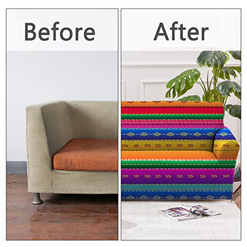 Sleepwish Mexican Colorful Stripes Stretch Sofa Slipcovers, 3 Cushion Couch, Loveseat Or Arm Chair Slipcover Furniture Cover Cushion Sofa Slipcovers With 2 Free Couch Pillow Covers (Sofa) #TOP3