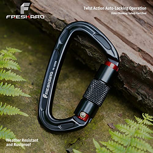 Freskaro Twist Lock Carabiner Clips, Auto Lock And Heavy Duty, Suit For Rappelling,Hammock Chair, Swing, Tree Climbing, Black, 2Pcs #TOP5