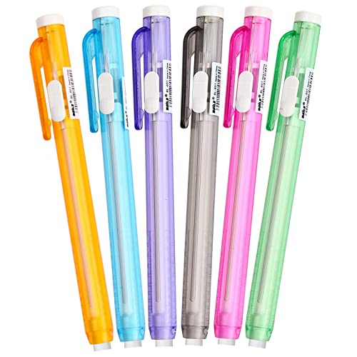 6-farbige Einziehbare Radiergummi Stift Set, Nachfüllbar - Ideal für Kinder und Studenten
