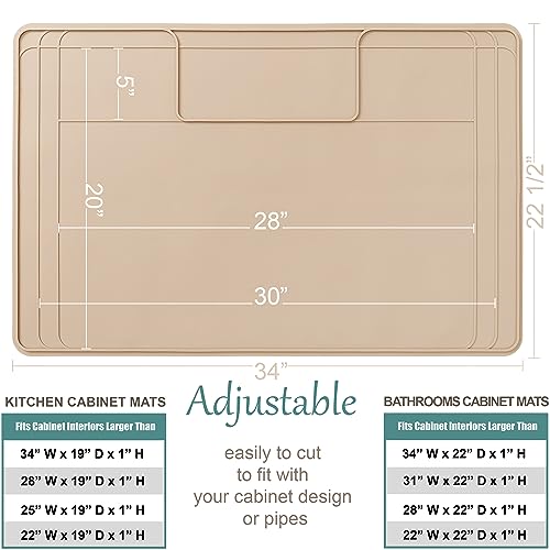 Image of The Original Under Sink Mat - Silicone Waterproof mat, Trimmable, Easy to Clean, Kitchen cabinet liner, Under sink protector mats, Drip Tray with Lip - 34 inch x 22 inch or smaller - Beige