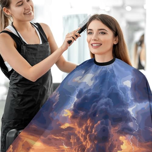 Capa de barbería Clouds And Lightning ajustable 170x144 cm miniatura 5
