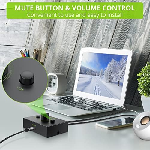 LiNKFOR 3.5mm Stereo Audio Switcher Support 1 In 2 Out or 2 In 1 Out with 3.5mm Audio Cable 2 Ports 3.5mm Audio Selector for PC Phone Laptop Headphone