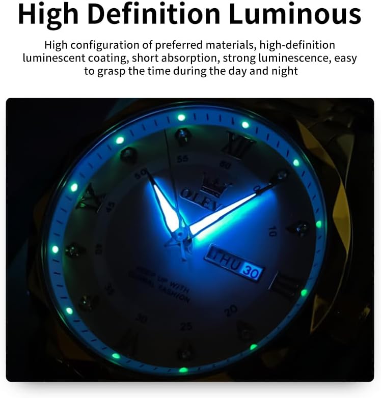 OLEVS Watches for Men Luxury Diamond Casual Large Dial Watches Stainless Steel Waterproof Business Dress Analog Luminous Date Mens Watches - Image 4