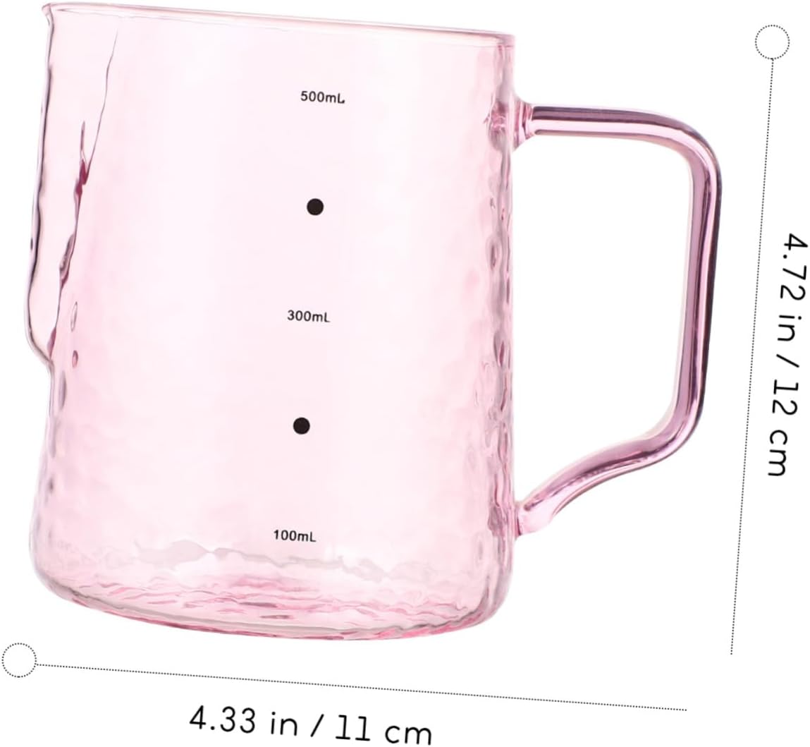 STOBOK Pink Borosilicate Glass Milk Jar 500ml Graduated Jar Heat Resistant Milk Frothing Pitcher for Coffee Bar Juice