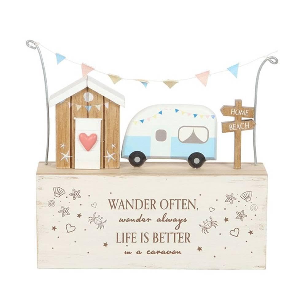 Wander Often Beach Hut Caravan Wooden Ornament – Inspiring Quote – Charming Design – Perfect for Wanderlust Souls – Wooden Craftsmanship – Versatile Display